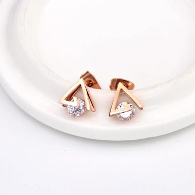 China FASHIONABLE Modern 18k Gold Zircon Triangle Stud Earring For Woman Stainless Steel Earring Factory Wholesale Never Fade High Polish for sale