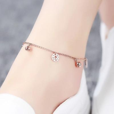 China Rose Gold Lucky Coin Bells Charm Cuban Link Anklet Chain Women Accessories Customized Customized Anklet for sale