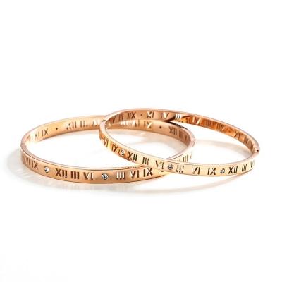 China New Customized CLASSIC Trendy Unisex Stainless Steel Jewelry Gold Plated Roman Numeral Bangle for sale