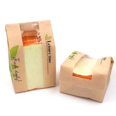 China Recycled Materials Printed Greaseproof Kraft Paper Bread Bag Toast Bread Bag With Clear Window for sale