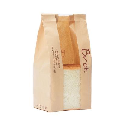 China Recycled Materials Printed Logo Recyclable Kraft Paper Bag With Window For Toast Bread Cookies for sale