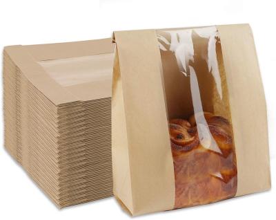 China Recycled Materials Bread Food Packaging Bags Oil Proof Packaging Bags With Window Bread Toast Breakfast Bag Kraft Paper Storage Pouch for sale