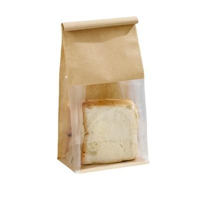 China Recycled Materials Custom Printed Brown Toast Paper Bag Sandwich Bread Kraft Paper Eco-Friendly Bakery Bag With Window for sale