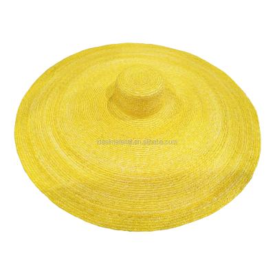 China Eco-Friendly Natural Material Large Hat Over Size Large 1M Superb Yellow Dye Color Straw Hat With Natural Wide Brim for sale