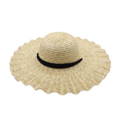 China Summer Eco-friendly Fashion Straw Hat Shell Wheat Straw Hat Shade Wavy Band Sun Around Big Brim Hat RH for sale