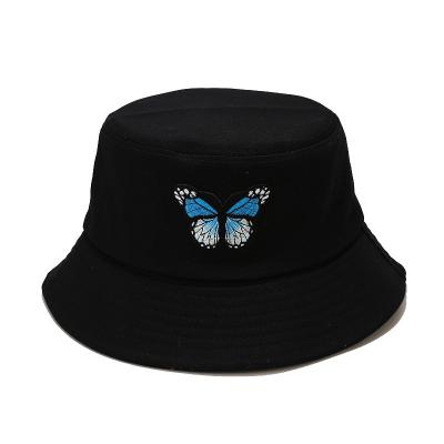 China Eco-Friendly Panama With Butterfly Embroidery Bucket Hat Women Summer Fisherman Hat Outdoor Sun Hat for sale