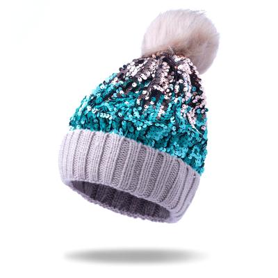 China COMMON autumn and winter thick sequins knit hat winter hat for sale