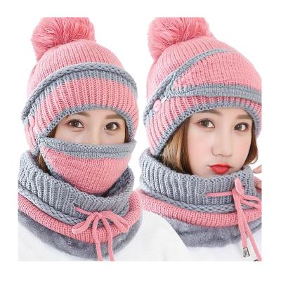 China Ladies Eco-Friendly Plus Size Thick Velvet Bib Scarf Hat Fashion Winter Cute Women Winter Ear Protection Knitted Acrylic Warm Hat for sale