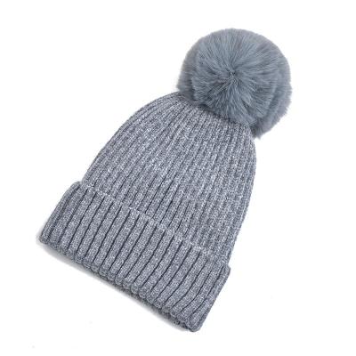 China COMMON Winter Chenille Hair Ball Pom Pom Hats Thick Stretch Cute Warm Knitted Hats With Many Colors for sale