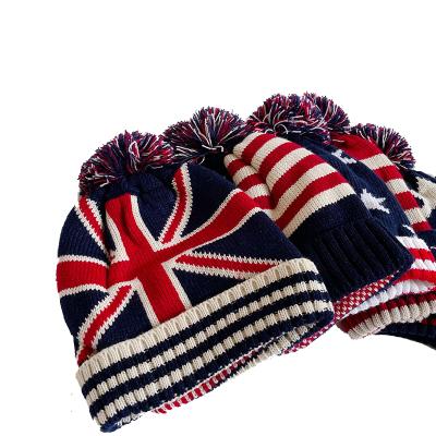 China UK England London JOINT National Union Jack Flag Knitted Acrylic Ski Hat Winter Stars Striped Beanie Hat for sale