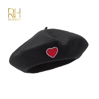 China Wholesale Soft Women's Wool Hat Solid Color Beret Hats Classic Black Embroidery Logo For Autumn And Winter for sale