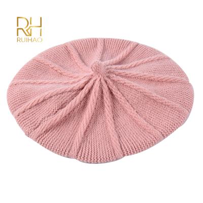 China Soft Female Winter and Autumn French Twist Octagon Hat Knitted Wool Beret Cap for sale