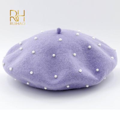 China Winter Soft High Quality Wholesale Artist Hats Wool Beret Paniter Hat With Starry Pearl Decoration By Handmade for sale