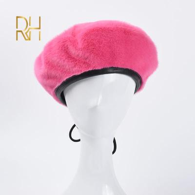 China New Women's Faux Fur Beret Hat Soft Thick Female Casual Rabbit Hat Winter Girl Fashion French Artist Hat for sale