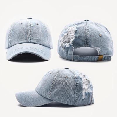 China COMMON Old Adult Washed Denim Hat Snapback Male Couple Retro Unisex Holes Sports Hats Baseball Cap for sale