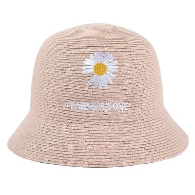 China Foldable Flower Straw Bucket Hat Bow Summer Hoilday Straw Hat Women Ladies Wide Brim Soft Natural Material Eco-Friendly Beach for sale