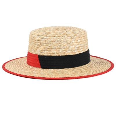 China Women's Straw Hat Straw Hat Ribbon Wide Brim Wheat Straw Hat Beach Sun Hat Lady Summer Flat Brim Eco-friendly Natural Material for sale