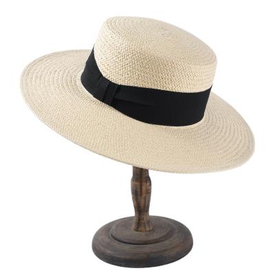 China Wholesale Eco-friendly Natural Paper Straw Ladies Sun Straw Boater Flat Hat With Flat Brim for sale