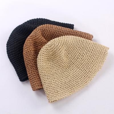 China Eco-Friendly Colors Straw Woven Bucket Hat Spring Summer Sunscreen Cover Single Face Straw Hat Paper Fisherman for sale