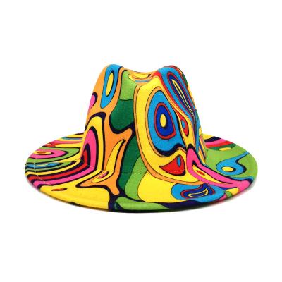 China Wide Brim Graffiti Fedora Hat Men And Women Fashion Panama Hat Woolen Jazz Top Hat Wholesale COMMON for sale