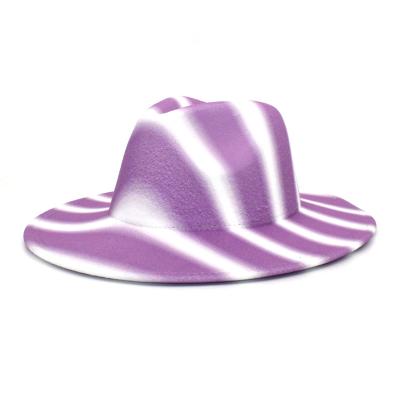 China COMMON Top Fedora Hat Men Women Fashion Stripe Tie Dye Jazz Hat Wide Brim Panama Wool Hat for sale