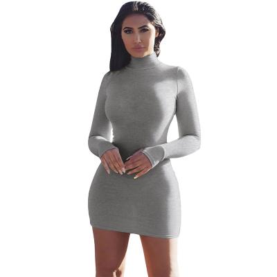 Chine High Neck Solid Color Sexy dress ladies Tight New Trendy woman's summer dress Collar Solid Color Long Sleeve women Dresses à vendre