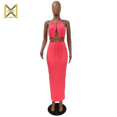 Chine 2020 Design Sexy Sleeveless Two Pieces Woman Fashion Summer Sexy Tops and Skirt Fashion Suit à vendre