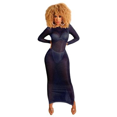 Chine Ladies mesh dress sexy transparent see-through backless long dress Ladies sexy dress long sleeve transparent à vendre