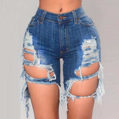 Chine 2021 New ladies summer torn denim shorts High waist ripped cut up jean shorts Women sexy ripped jeans à vendre