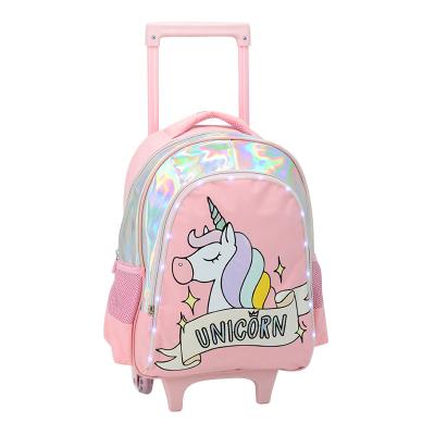 China Kids School Trolley Bag With LED Light Child Cartoon Unicorn School Wheel Bag for sale