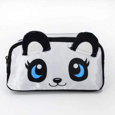 China Cute Light Girls Panda Fur Pencil Bag School Gradient Plush Pencil Case Stationery for sale