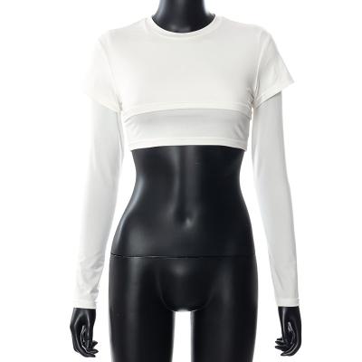 China Anti-wrinkle ladies new style round neck long sleeve casual women white crop top for sale