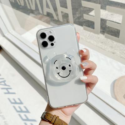 China 2022 new shockproof cartoon bear stand transparent mobile phone case for iphone12promax 13 and other mobile phone cases for sale