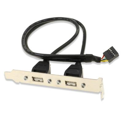 China Multimedia Black 2 USB 2.0 Left Motherboard Rear Panel Expansion Bracket To IDC 9 Pin Motherboard USB Cable for sale