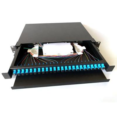 China Draw Style SC Sliding Draw Style Full Loaded Rack Mounted Left Sided 24port 24 Fiber Optic Patch Panel for sale