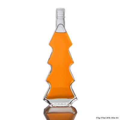 China Beverage Custom Design 375ml Christmas Tree Shape Liquor Wine Glass Bottle for sale