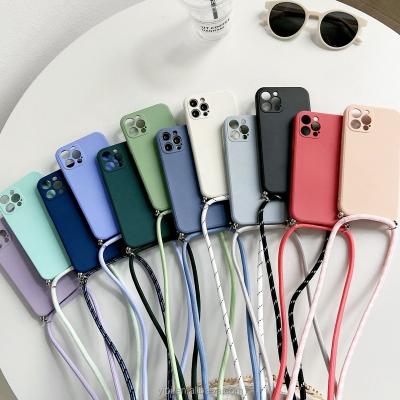 China Shockproof Cross - Body Neck Strap Lanyard Cord Silicone Phone Case For iPhone 13 12 mini 11 pro X XR XS 6s max 7 8 plus Se 2 cover for sale