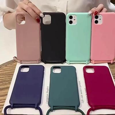 China Shockproof Silicone For Iphone 11 pro Max Mobile Phone Case With Lanyard Necklace Rope Crossbody Necklace soft strap cover 12 14 for sale