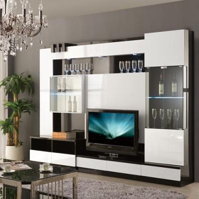 China Modern Design Living Room Furniture LED TV Wall Unit High Glossy Modern Cabinet MO106 for sale