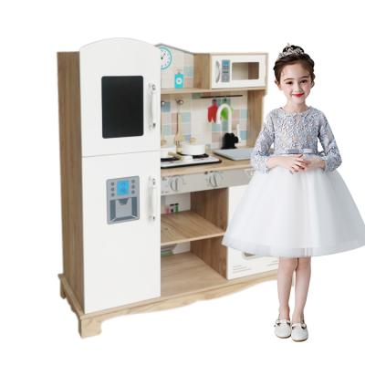 China Wood 2021 Classic Kitchen Kids Furniture Girls Color Wooden Kitchen Big Toys for sale