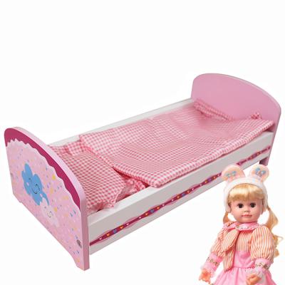 China Cheap Prices Kids Girls Girls Wooden Doll Furniture Pink Cheap Toy Bed Wooden Doll Furniture for sale