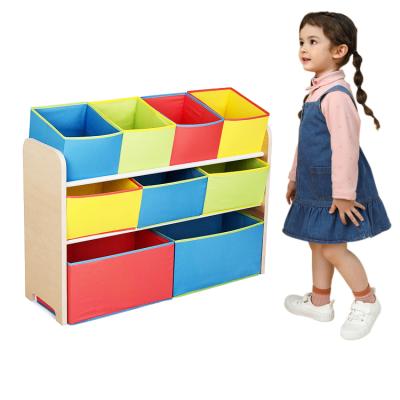 China Convertible Colorful 3-Tier Kids Toy Storage Basket Toy Storage Organizer with 9 Storage Bins for sale