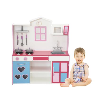 China Large luxury & Bright Kitchen Wholesale Kids Wooden Kitchen Pretend Play House Children Colorful Kitchen for sale