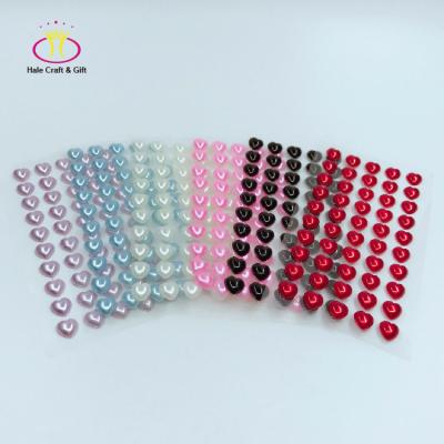 China Decorative sticker heart shape self-adhesive pearl and rhinestone acrylic sticker for sale