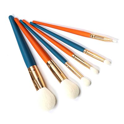 China Free Shipping Angular Blush Soft Synthetic Makeup Set Private Label 6pcs Makeup Brush Natural Orange Blue Handle Kit for sale