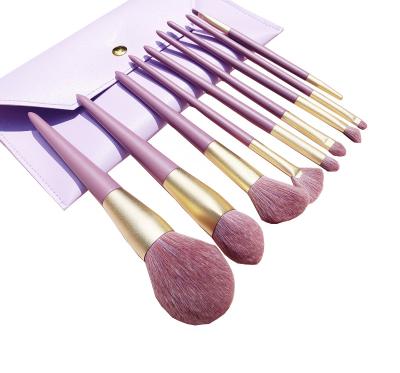 China Angular Blush Makeup Brush Set 10pcs Wooden Handle Cosmetics Make Up Tools Powder Contour Foundation Eyeshadow Brush for sale