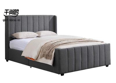 China Hölzernes Rahmen-Bett doppeltes Leinenpolsterbett-Grey Color Matching Furniture Solids zu verkaufen