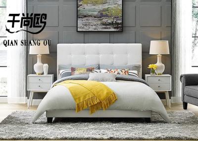 China Compact Soft Platform Bed / White Fabric Upholstered Bed King Size Queen Size for sale