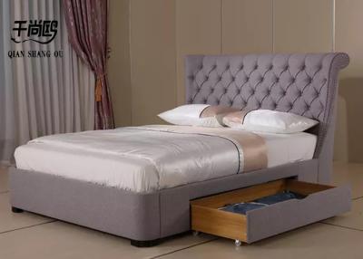 China Linen Metal Rivet Upholstered Bed With Drawers Overall Disassembly / Assembly for sale