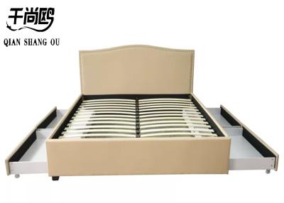 China Tufted comfortable Upholstered Bed With Drawers Metal Decorative for sale